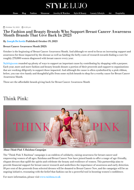 Raishma's Breast Cancer Campaign featured in STYLE LUJO