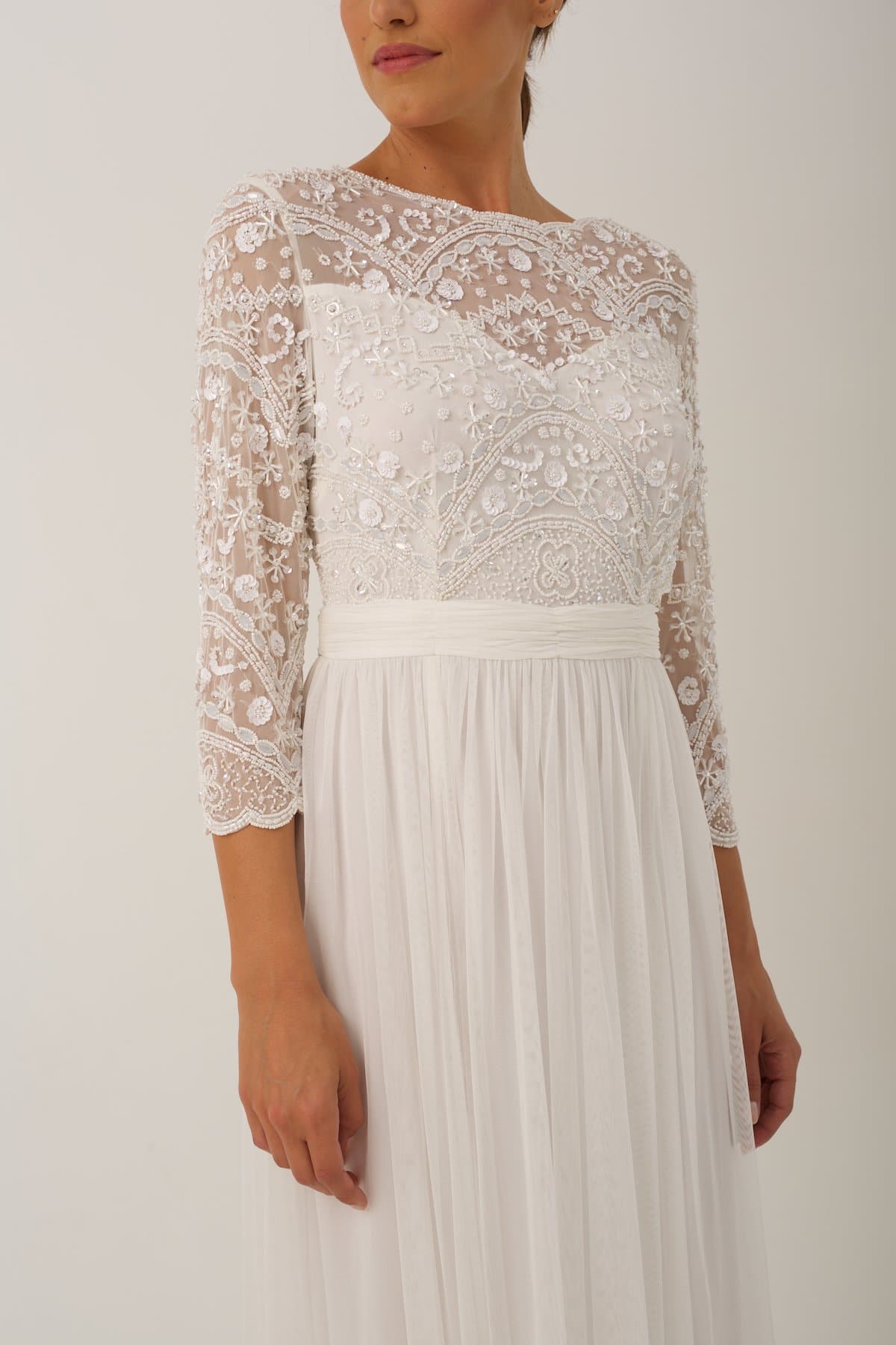 Long Sleeve Tulle White Bridal Gown