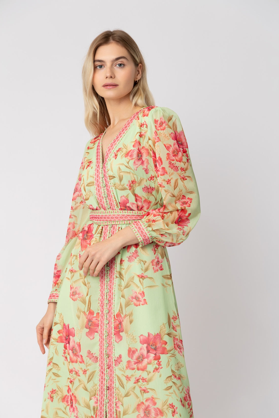 Naomi Printed Green Dress