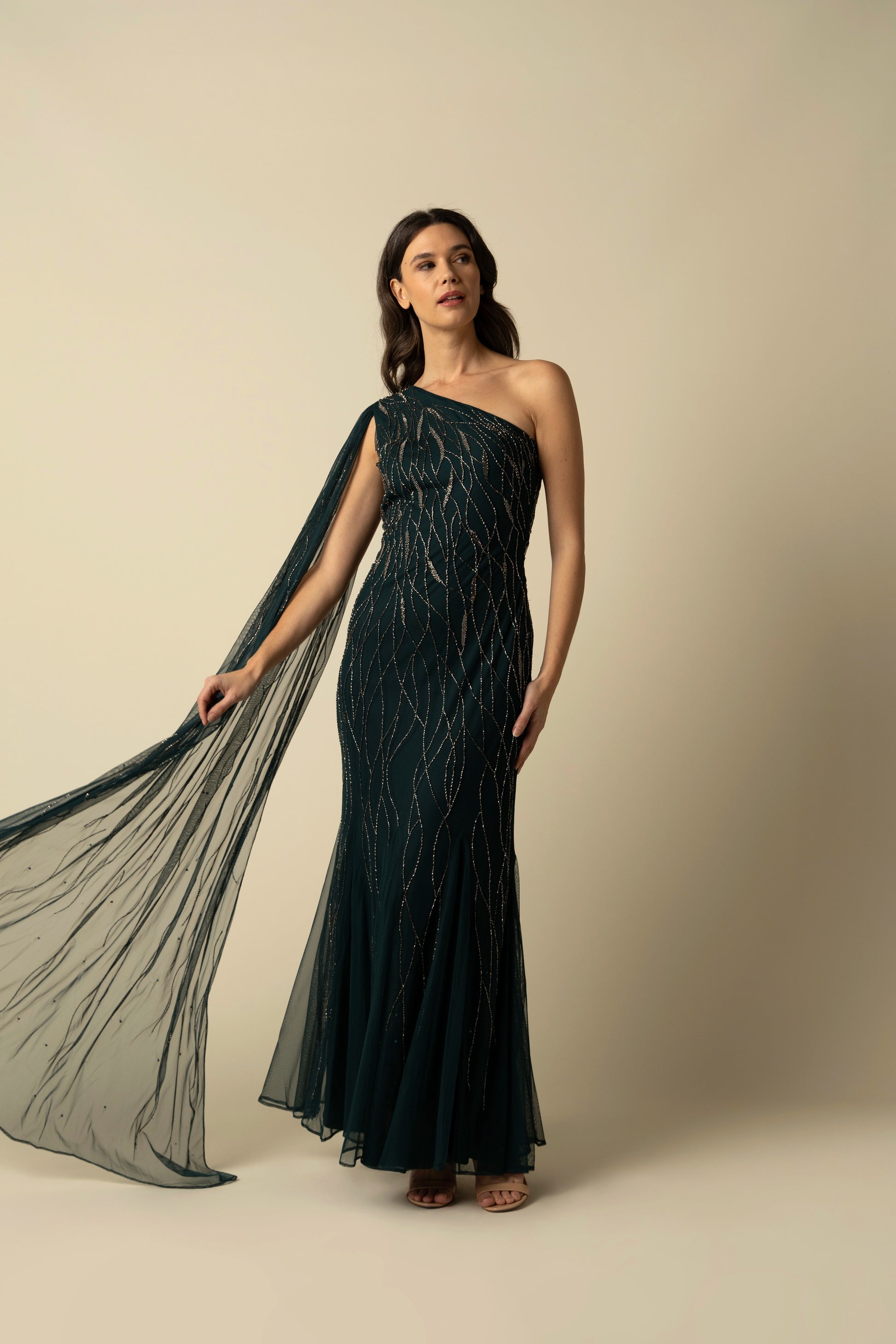 One Shoulder Green Mila Gown - Raishma One Shoulder Green Mila Gown - Raishma