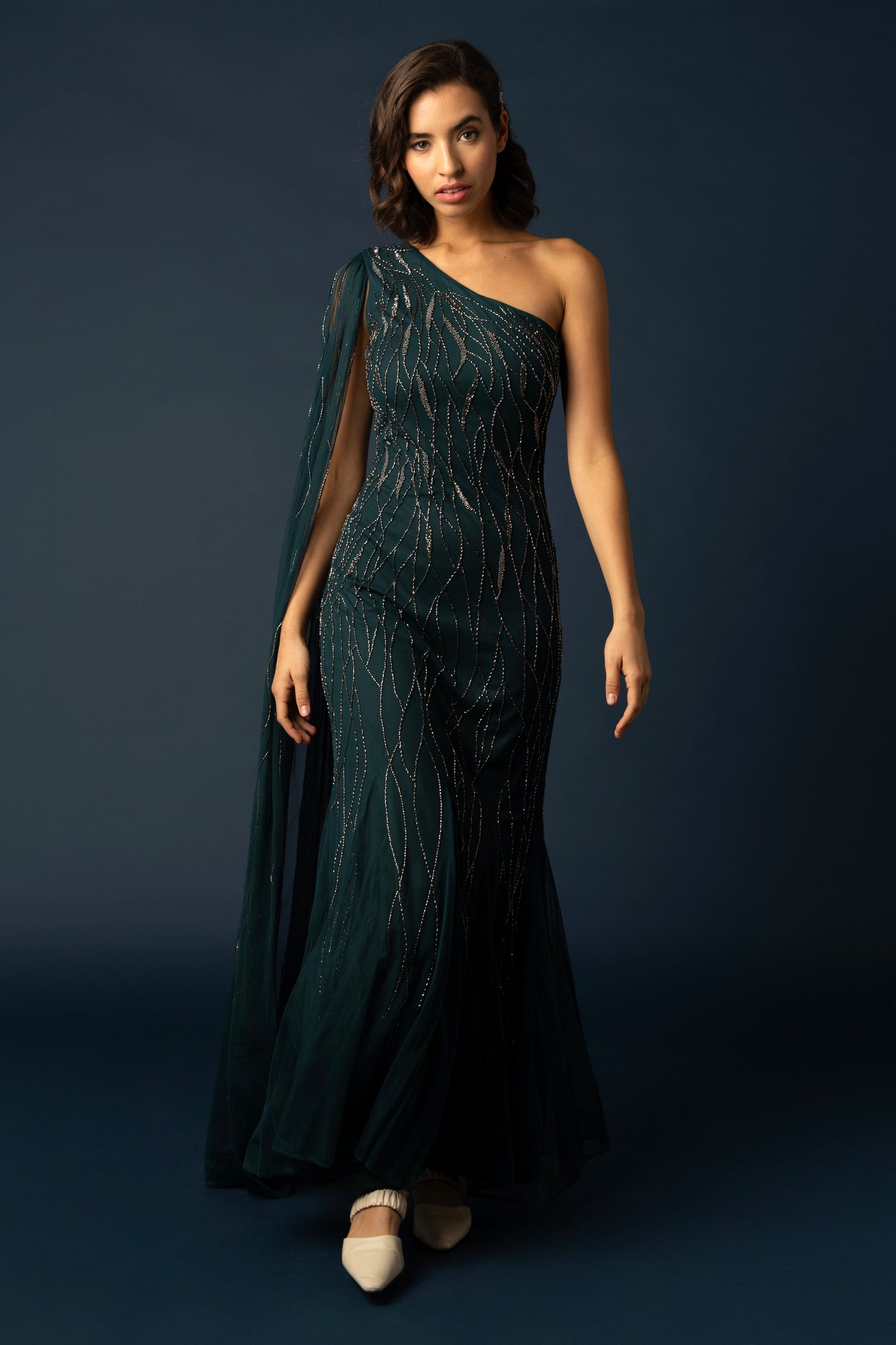 One Shoulder Green Mila Gown - Raishma One Shoulder Green Mila Gown - Raishma