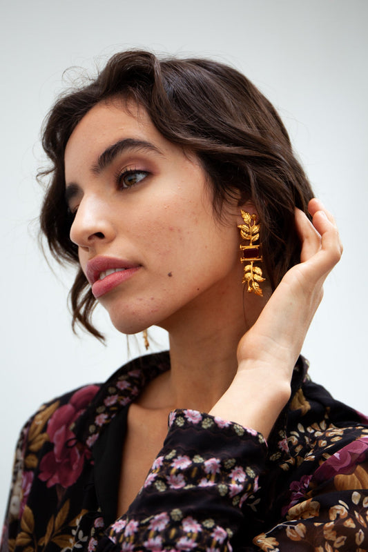 Gold Leaf and Garnet Earrings