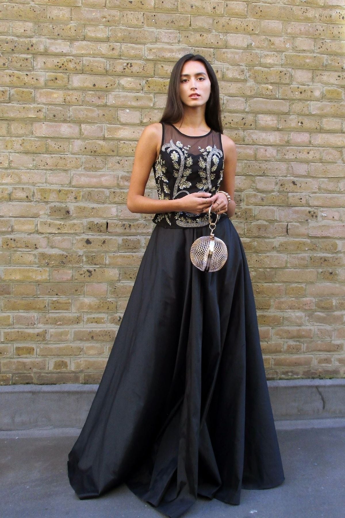 Long Flared Black Taffeta Maxi Skirt Raishma