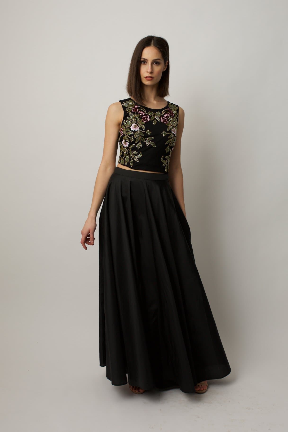 Black Taffeta Maxi Skirt