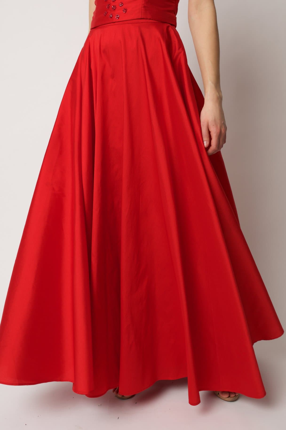 Red Taffeta Maxi Skirt