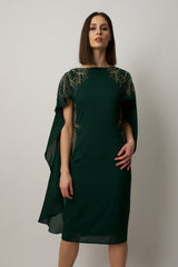  cocktail dress features sublet embroidery on the shoulders and on the sides of the waist