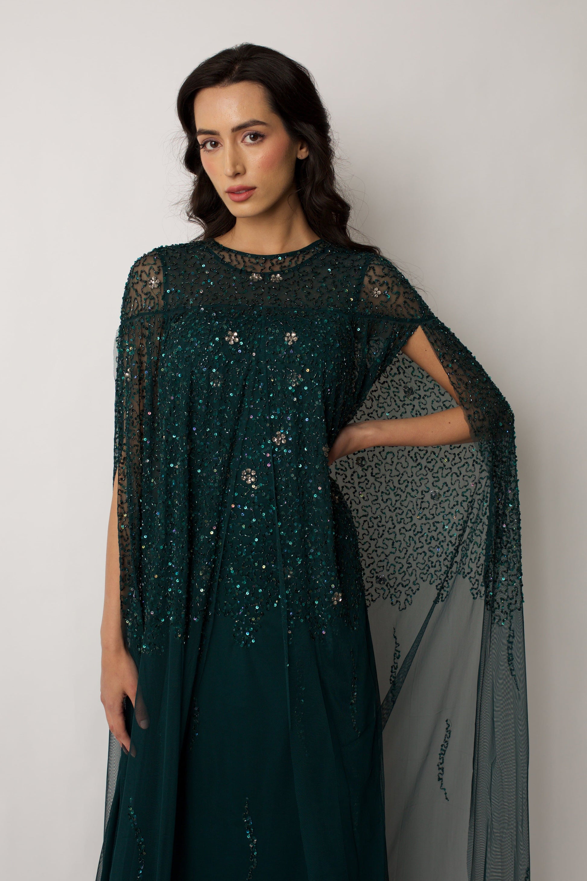 Green Emilia Cape Dress Raishma Green Emilia Cape Dress Raishma
