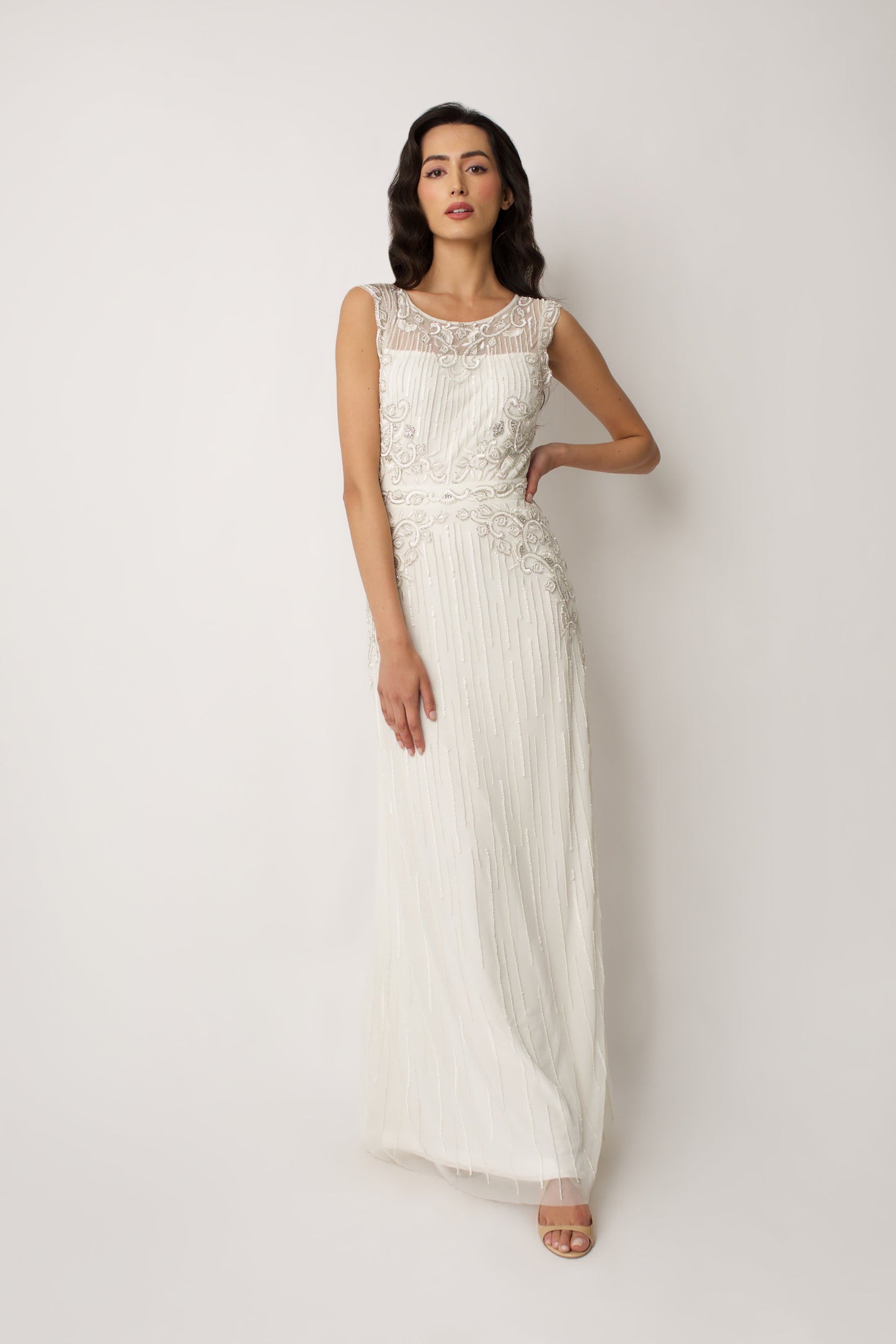 White Scoop Neck Bridal Gown 