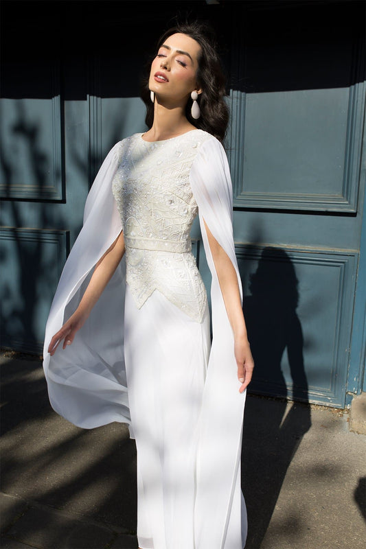 Cape Sleeve White Bridal Gown 