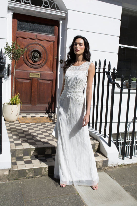 White Scoop Neck Bridal Gown 