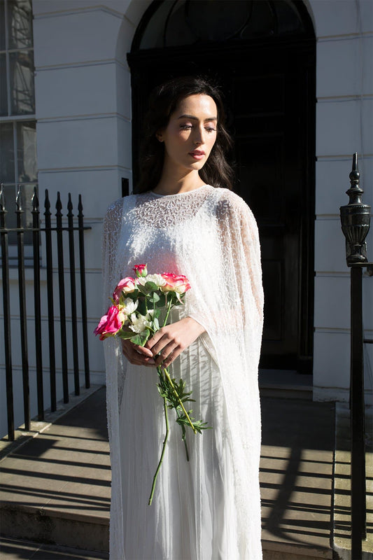 White Cape Bridal Gown 